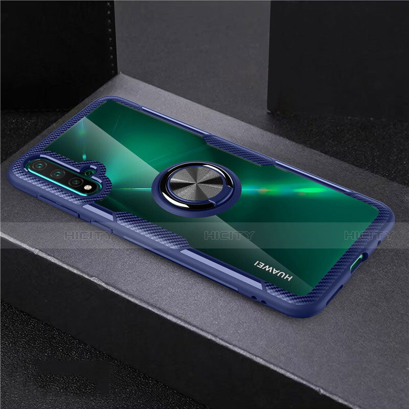 Funda Silicona Ultrafina Carcasa Transparente con Magnetico Anillo de dedo Soporte C02 para Huawei Nova 5 Pro