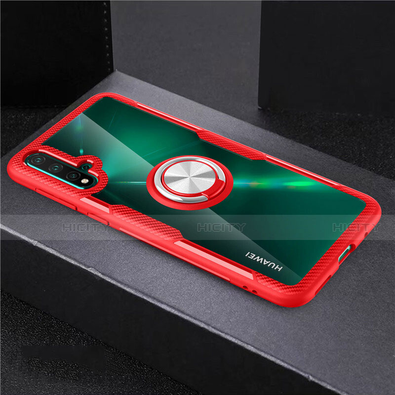 Funda Silicona Ultrafina Carcasa Transparente con Magnetico Anillo de dedo Soporte C02 para Huawei Nova 5 Rojo