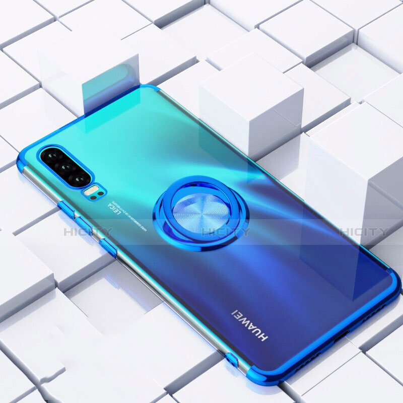 Funda Silicona Ultrafina Carcasa Transparente con Magnetico Anillo de dedo Soporte C02 para Huawei P30