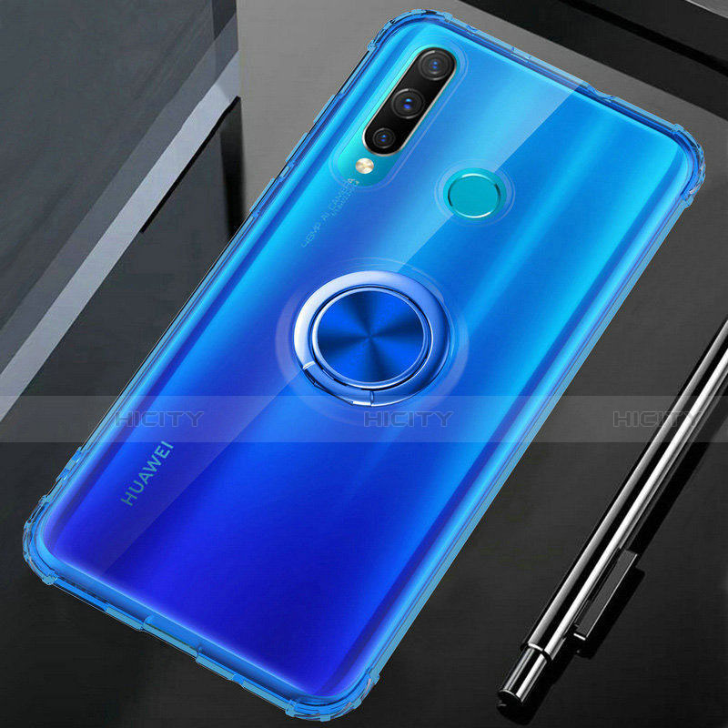 Funda Silicona Ultrafina Carcasa Transparente con Magnetico Anillo de dedo Soporte C02 para Huawei P30 Lite Azul