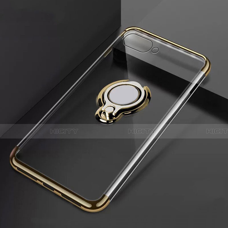 Funda Silicona Ultrafina Carcasa Transparente con Magnetico Anillo de dedo Soporte C02 para Oppo R17 Neo Oro