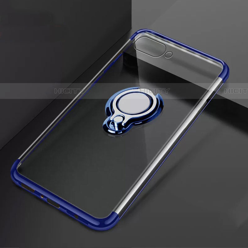 Funda Silicona Ultrafina Carcasa Transparente con Magnetico Anillo de dedo Soporte C02 para Oppo RX17 Neo Azul
