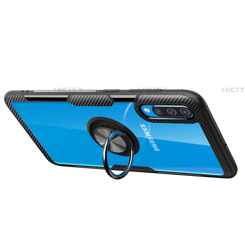 Funda Silicona Ultrafina Carcasa Transparente con Magnetico Anillo de dedo Soporte C02 para Samsung Galaxy A70S