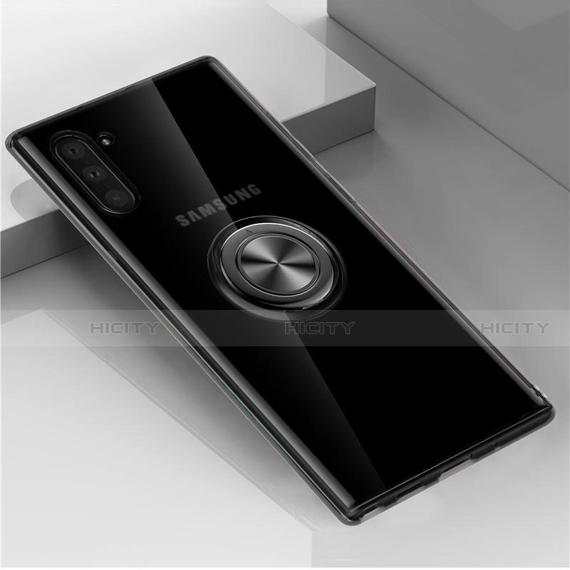 Funda Silicona Ultrafina Carcasa Transparente con Magnetico Anillo de dedo Soporte C02 para Samsung Galaxy Note 10 5G Negro