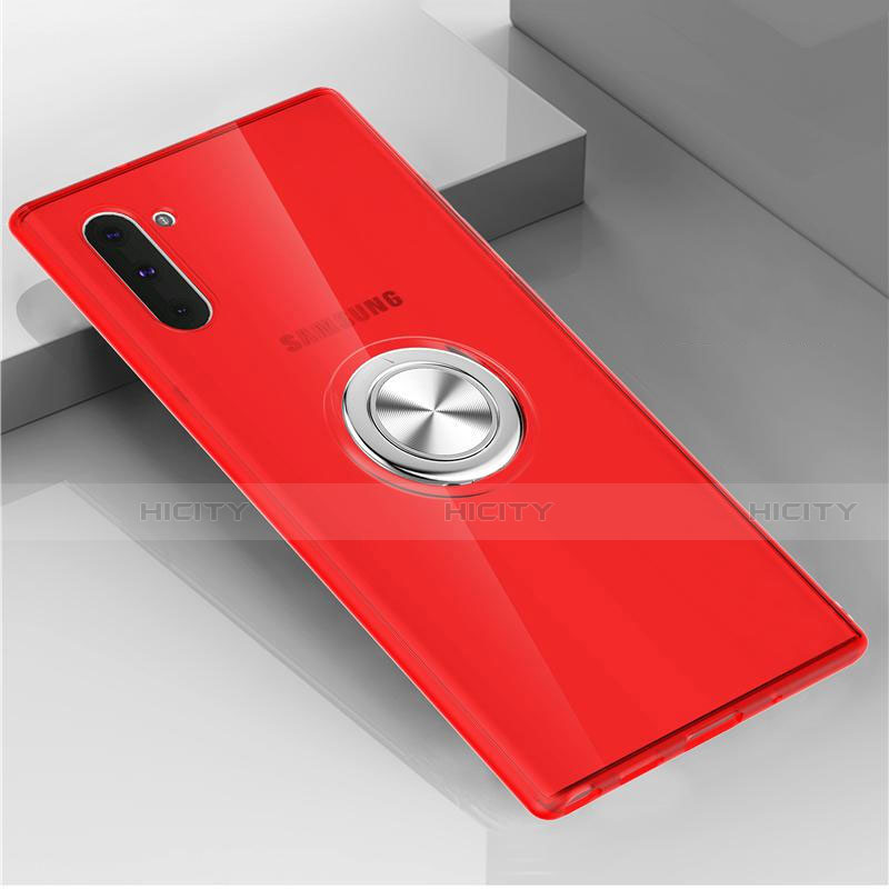 Funda Silicona Ultrafina Carcasa Transparente con Magnetico Anillo de dedo Soporte C02 para Samsung Galaxy Note 10 5G Rojo