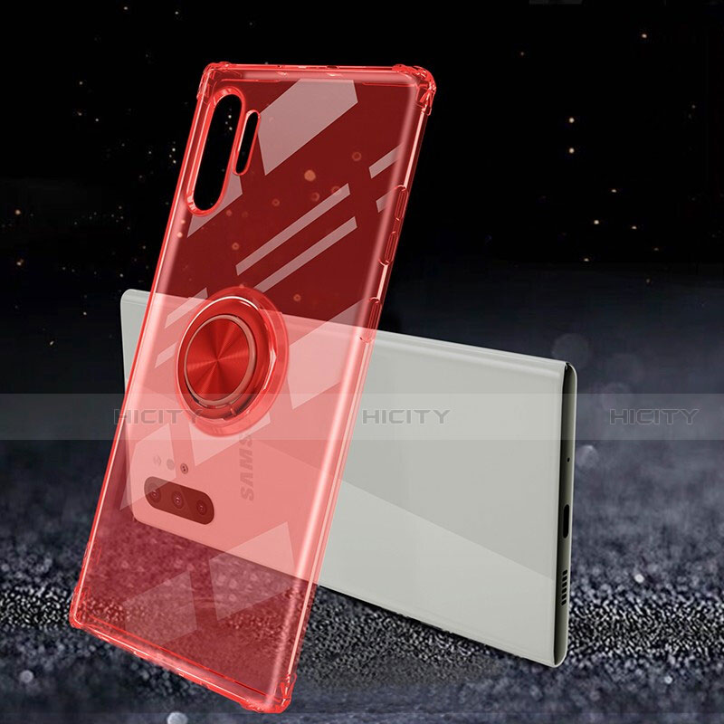 Funda Silicona Ultrafina Carcasa Transparente con Magnetico Anillo de dedo Soporte C02 para Samsung Galaxy Note 10 Plus Rojo
