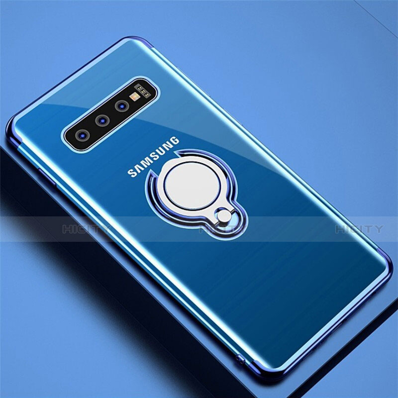 Funda Silicona Ultrafina Carcasa Transparente con Magnetico Anillo de dedo Soporte C02 para Samsung Galaxy S10 5G Azul