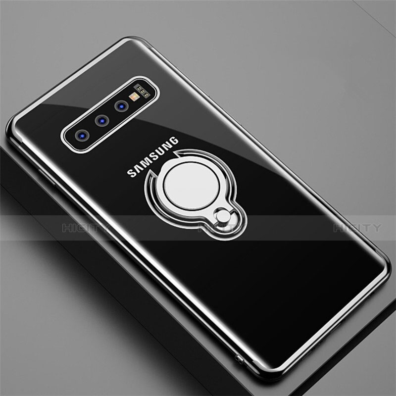Funda Silicona Ultrafina Carcasa Transparente con Magnetico Anillo de dedo Soporte C02 para Samsung Galaxy S10 Negro