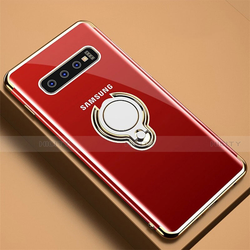 Funda Silicona Ultrafina Carcasa Transparente con Magnetico Anillo de dedo Soporte C02 para Samsung Galaxy S10 Plus Oro