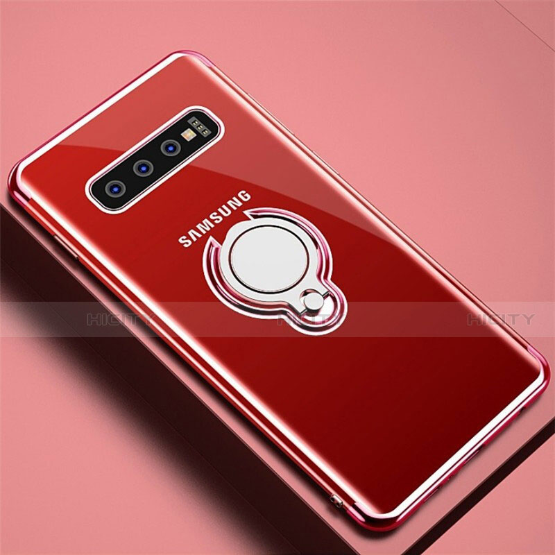 Funda Silicona Ultrafina Carcasa Transparente con Magnetico Anillo de dedo Soporte C02 para Samsung Galaxy S10 Plus Oro Rosa