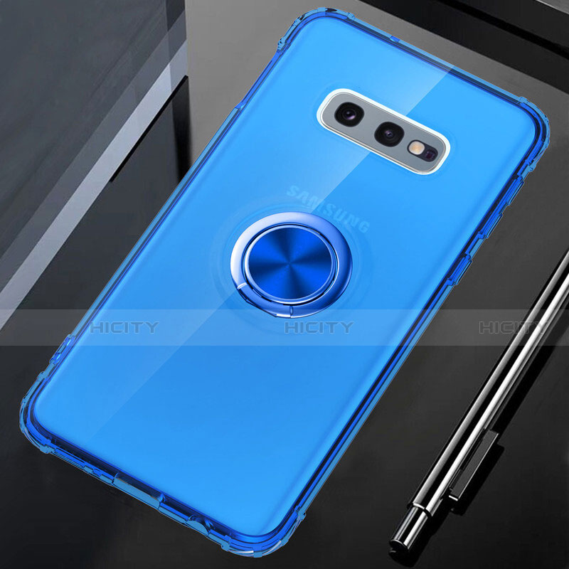 Funda Silicona Ultrafina Carcasa Transparente con Magnetico Anillo de dedo Soporte C02 para Samsung Galaxy S10e Azul