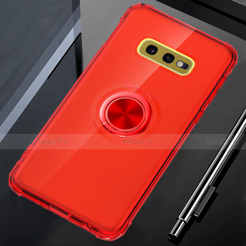 Funda Silicona Ultrafina Carcasa Transparente con Magnetico Anillo de dedo Soporte C02 para Samsung Galaxy S10e Rojo