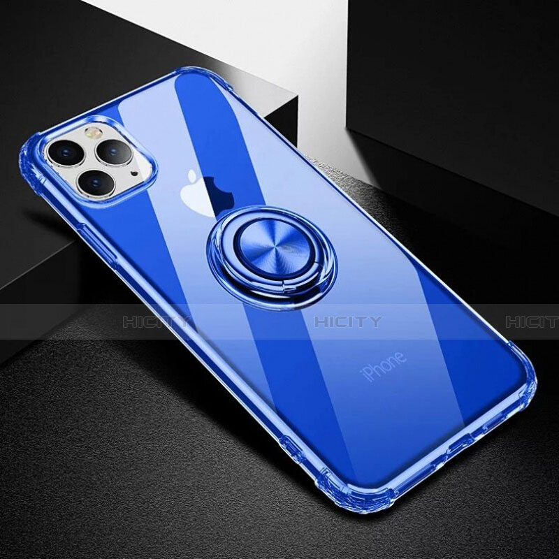 Funda Silicona Ultrafina Carcasa Transparente con Magnetico Anillo de dedo Soporte C03 para Apple iPhone 11 Pro