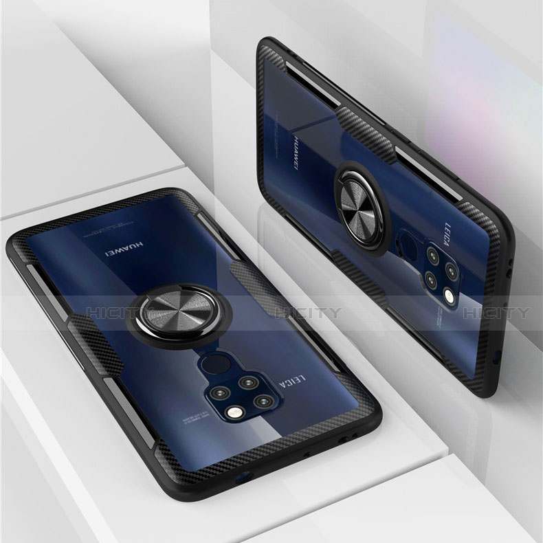Funda Silicona Ultrafina Carcasa Transparente con Magnetico Anillo de dedo Soporte C03 para Huawei Mate 20 X 5G