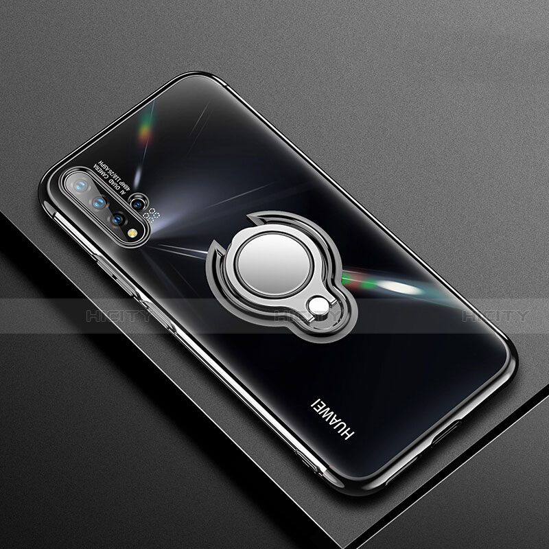 Funda Silicona Ultrafina Carcasa Transparente con Magnetico Anillo de dedo Soporte C03 para Huawei Nova 5