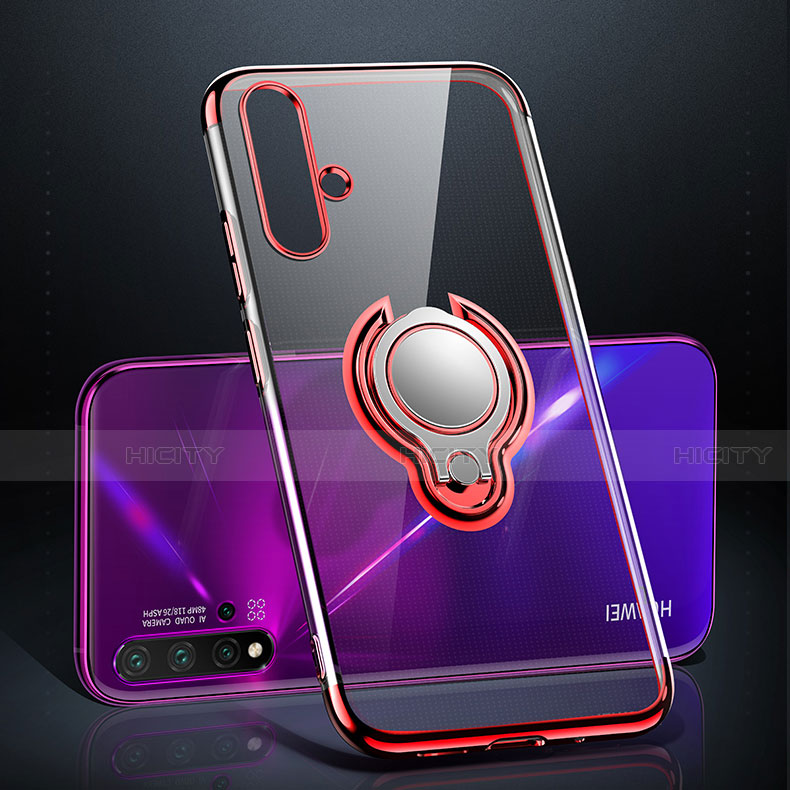 Funda Silicona Ultrafina Carcasa Transparente con Magnetico Anillo de dedo Soporte C03 para Huawei Nova 5