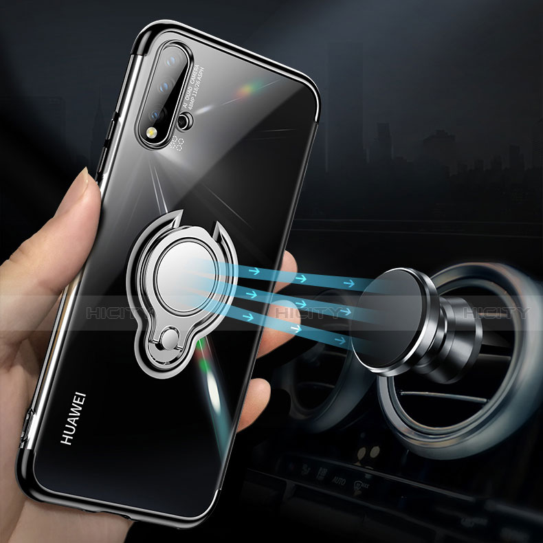 Funda Silicona Ultrafina Carcasa Transparente con Magnetico Anillo de dedo Soporte C03 para Huawei Nova 5 Pro