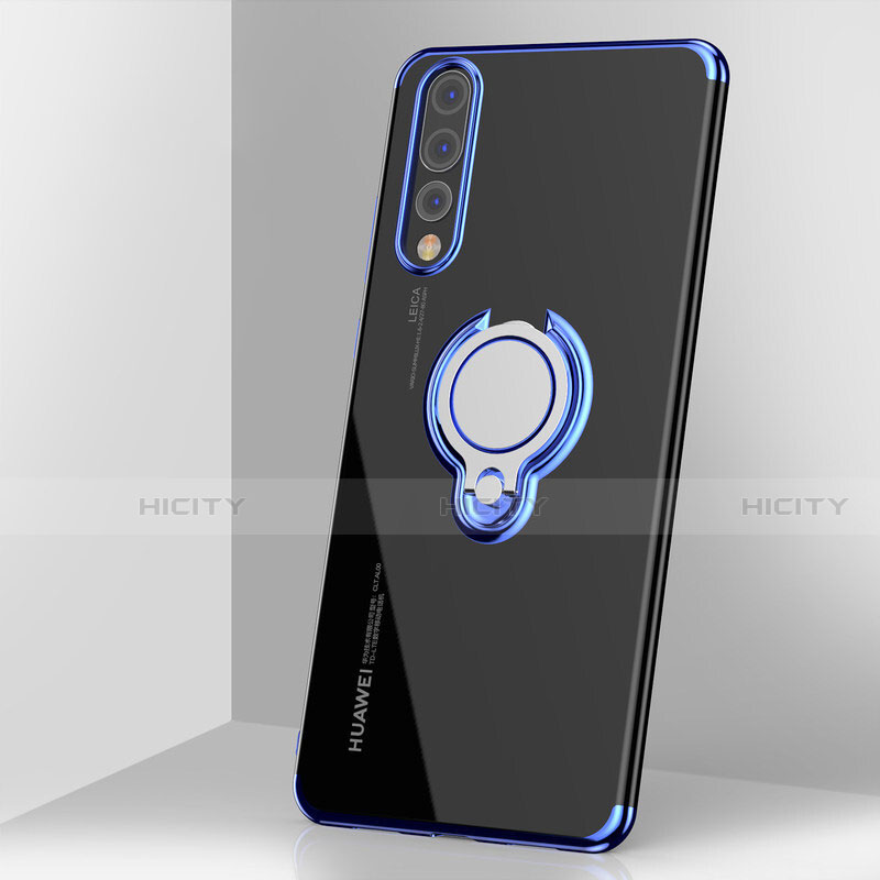 Funda Silicona Ultrafina Carcasa Transparente con Magnetico Anillo de dedo Soporte C03 para Huawei P20 Pro Azul