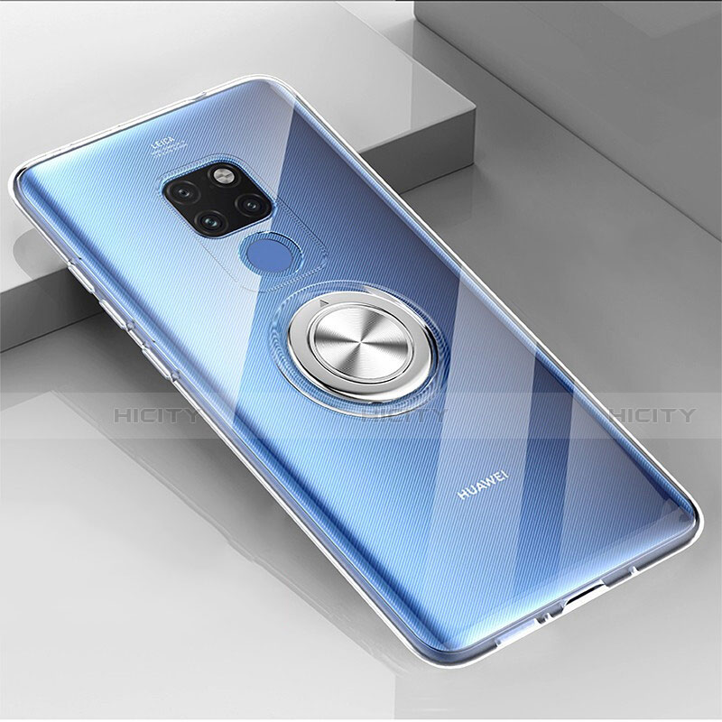 Funda Silicona Ultrafina Carcasa Transparente con Magnetico Anillo de dedo Soporte C04 para Huawei Mate 20 X 5G