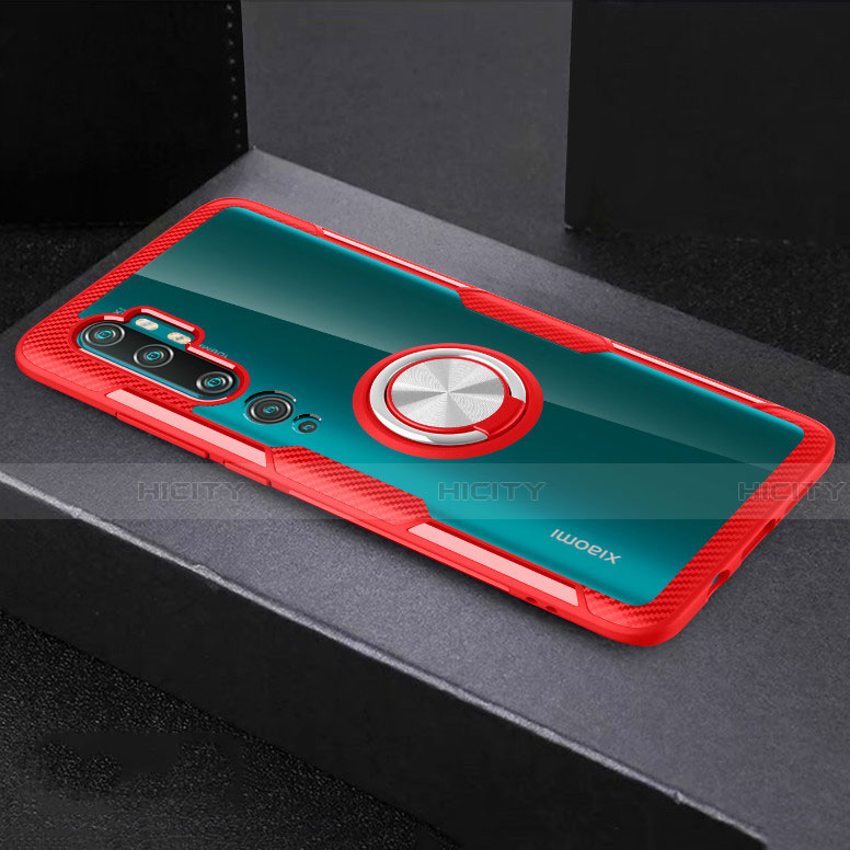 Funda Silicona Ultrafina Carcasa Transparente con Magnetico Anillo de dedo Soporte D01 para Xiaomi Mi Note 10