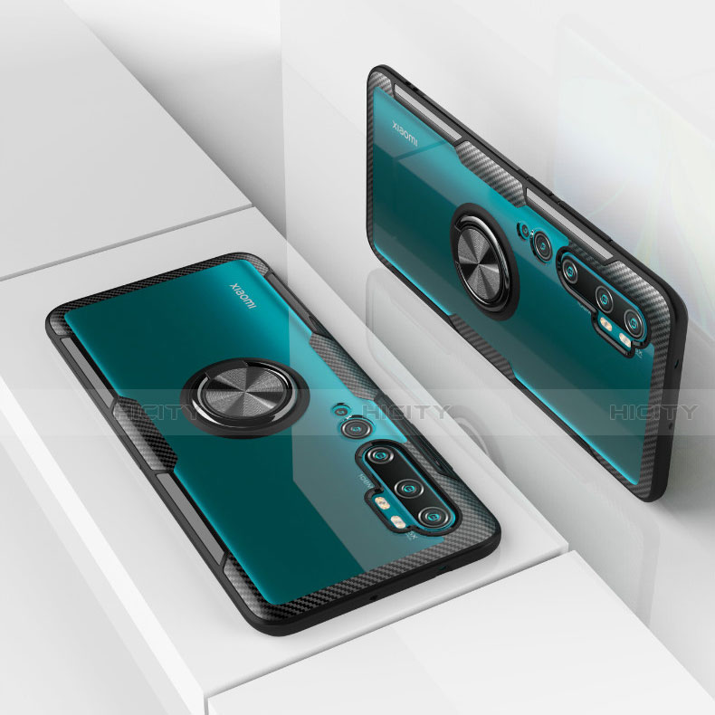 Funda Silicona Ultrafina Carcasa Transparente con Magnetico Anillo de dedo Soporte D01 para Xiaomi Mi Note 10 Pro