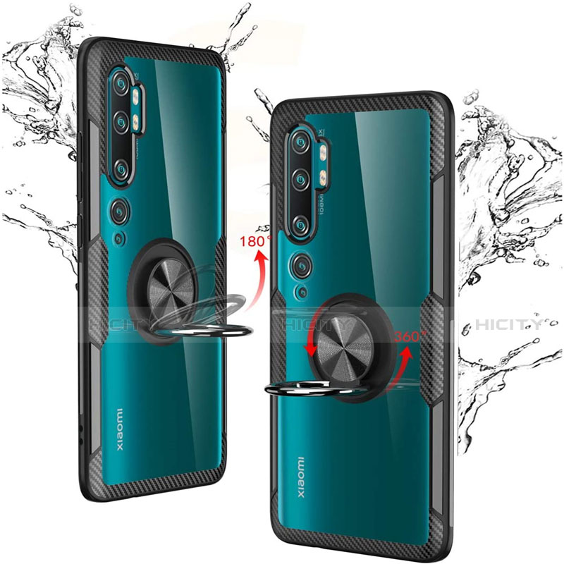 Funda Silicona Ultrafina Carcasa Transparente con Magnetico Anillo de dedo Soporte D02 para Xiaomi Mi Note 10