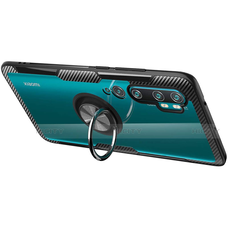 Funda Silicona Ultrafina Carcasa Transparente con Magnetico Anillo de dedo Soporte D02 para Xiaomi Mi Note 10