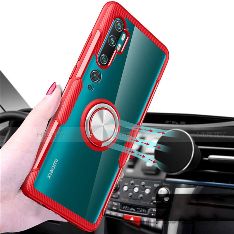 Funda Silicona Ultrafina Carcasa Transparente con Magnetico Anillo de dedo Soporte D02 para Xiaomi Mi Note 10