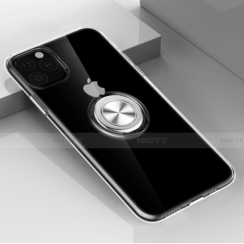 Funda Silicona Ultrafina Carcasa Transparente con Magnetico Anillo de dedo Soporte F01 para Apple iPhone 11 Pro Claro