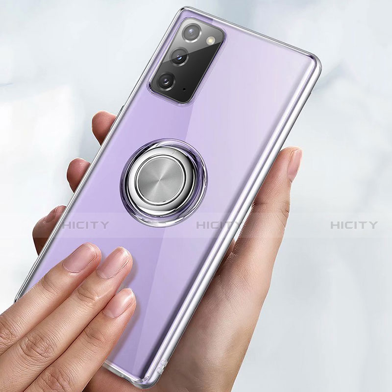 Funda Silicona Ultrafina Carcasa Transparente con Magnetico Anillo de dedo Soporte N02 para Samsung Galaxy Note 20 5G