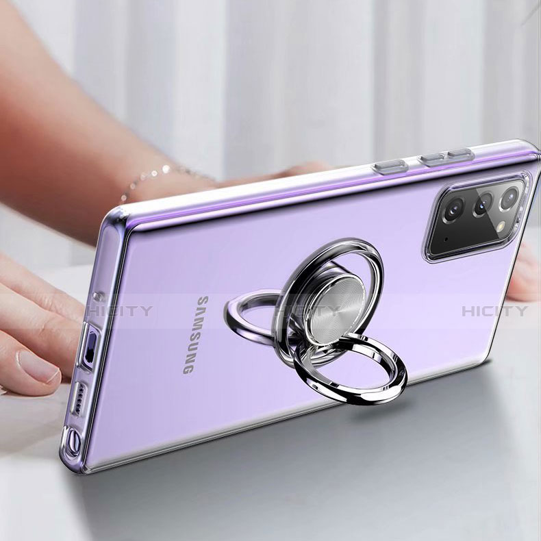 Funda Silicona Ultrafina Carcasa Transparente con Magnetico Anillo de dedo Soporte N02 para Samsung Galaxy Note 20 5G