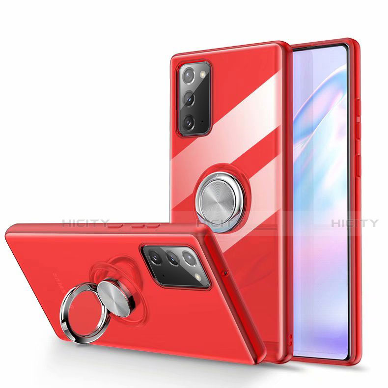 Funda Silicona Ultrafina Carcasa Transparente con Magnetico Anillo de dedo Soporte N02 para Samsung Galaxy Note 20 5G Rojo
