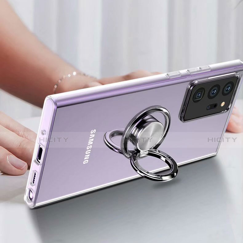 Funda Silicona Ultrafina Carcasa Transparente con Magnetico Anillo de dedo Soporte N02 para Samsung Galaxy Note 20 Ultra 5G