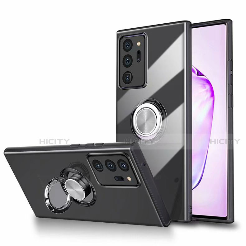 Funda Silicona Ultrafina Carcasa Transparente con Magnetico Anillo de dedo Soporte N02 para Samsung Galaxy Note 20 Ultra 5G Negro