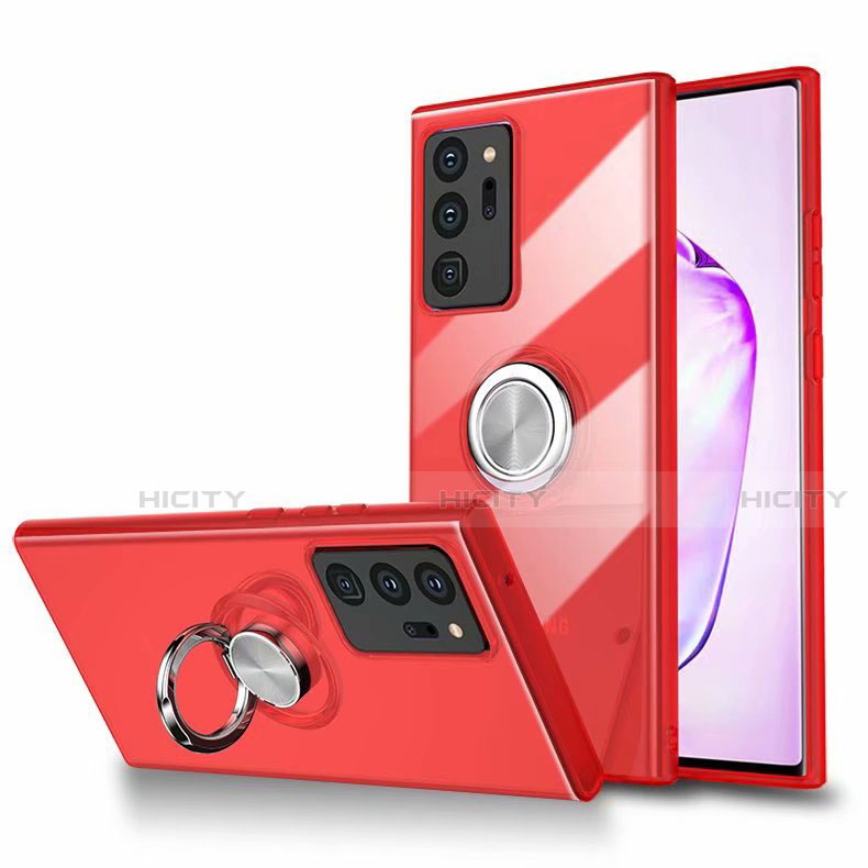 Funda Silicona Ultrafina Carcasa Transparente con Magnetico Anillo de dedo Soporte N02 para Samsung Galaxy Note 20 Ultra 5G Rojo