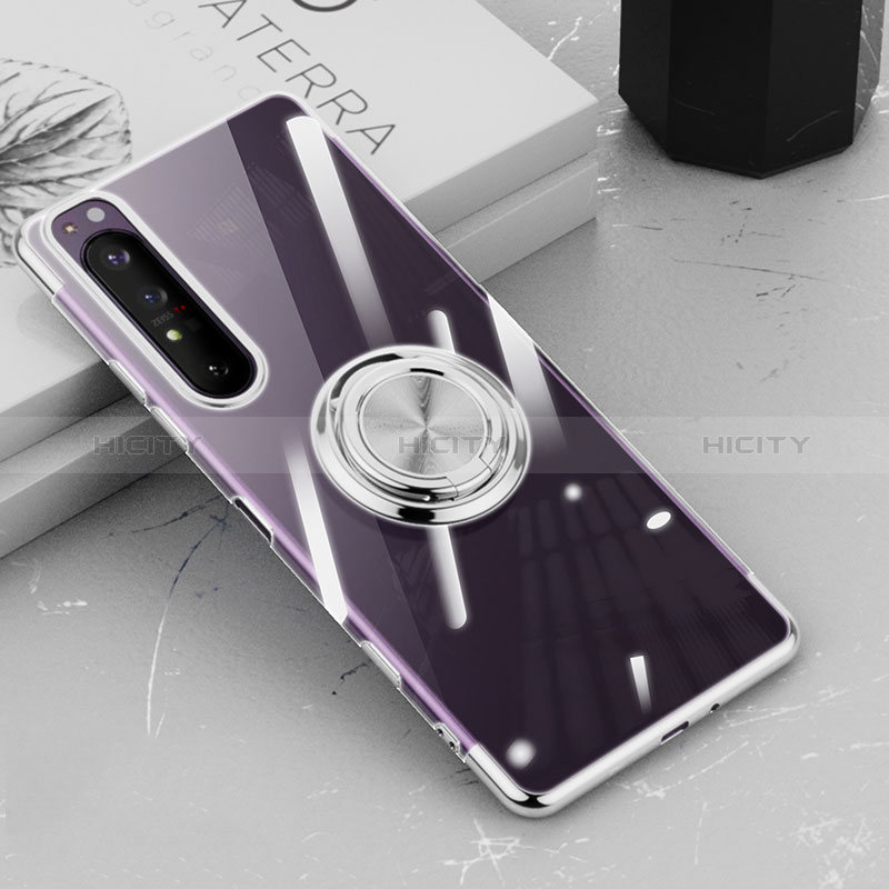 Funda Silicona Ultrafina Carcasa Transparente con Magnetico Anillo de dedo Soporte para Sony Xperia 1 III