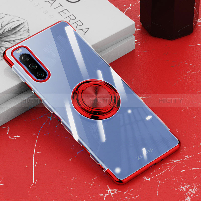 Funda Silicona Ultrafina Carcasa Transparente con Magnetico Anillo de dedo Soporte para Sony Xperia 10 III