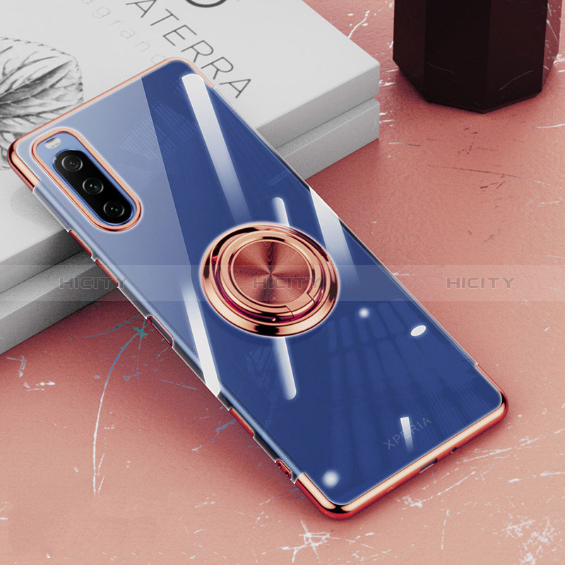 Funda Silicona Ultrafina Carcasa Transparente con Magnetico Anillo de dedo Soporte para Sony Xperia 10 III