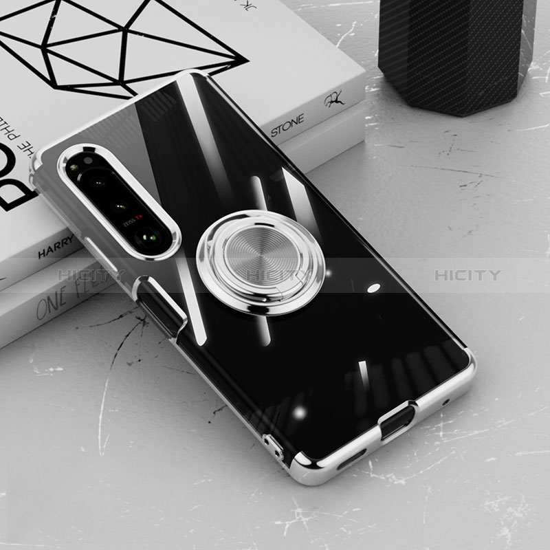 Funda Silicona Ultrafina Carcasa Transparente con Magnetico Anillo de dedo Soporte para Sony Xperia 10 IV