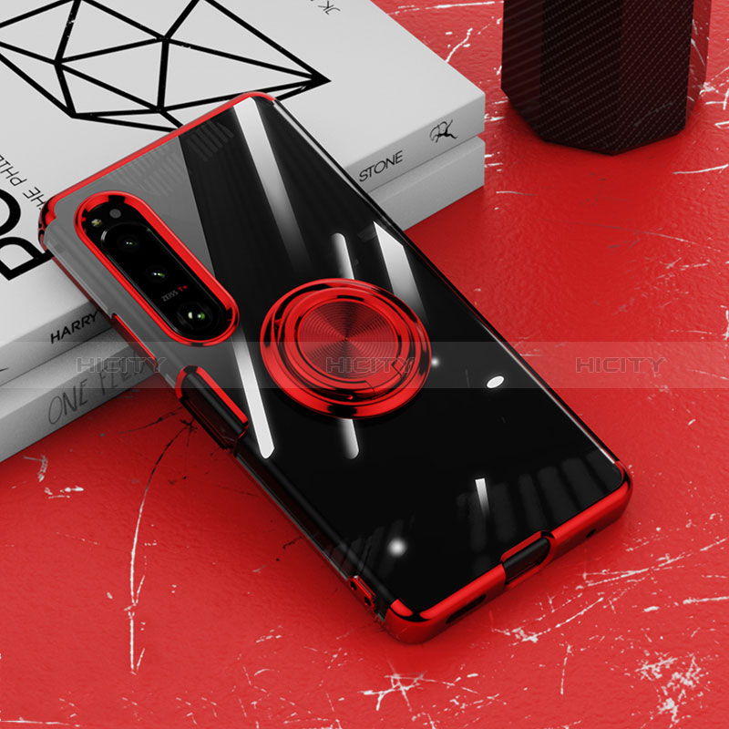 Funda Silicona Ultrafina Carcasa Transparente con Magnetico Anillo de dedo Soporte para Sony Xperia 10 V
