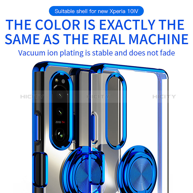 Funda Silicona Ultrafina Carcasa Transparente con Magnetico Anillo de dedo Soporte para Sony Xperia 10 V