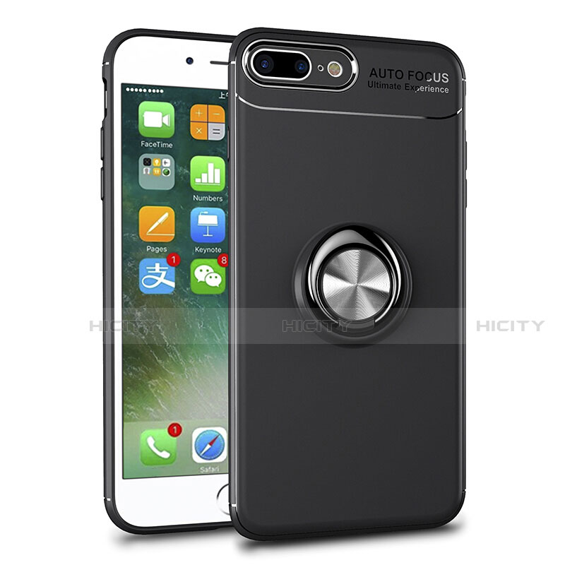 Funda Silicona Ultrafina Carcasa Transparente con Magnetico Anillo de dedo Soporte S01 para Apple iPhone 7 Plus