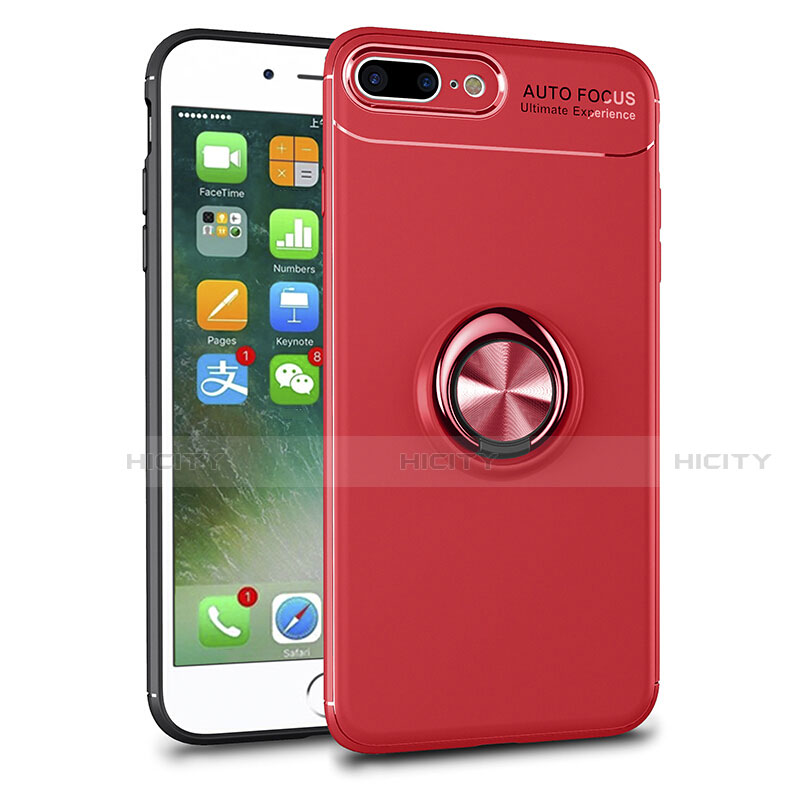 Funda Silicona Ultrafina Carcasa Transparente con Magnetico Anillo de dedo Soporte S01 para Apple iPhone 8 Plus Rojo