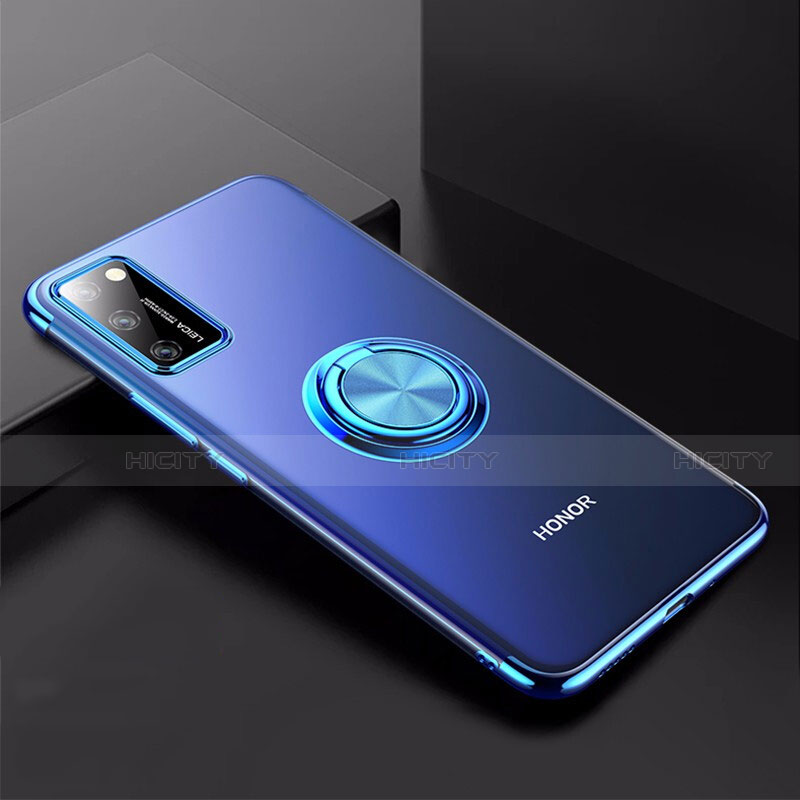 Funda Silicona Ultrafina Carcasa Transparente con Magnetico Anillo de dedo Soporte S01 para Huawei Honor View 30 Pro 5G Azul
