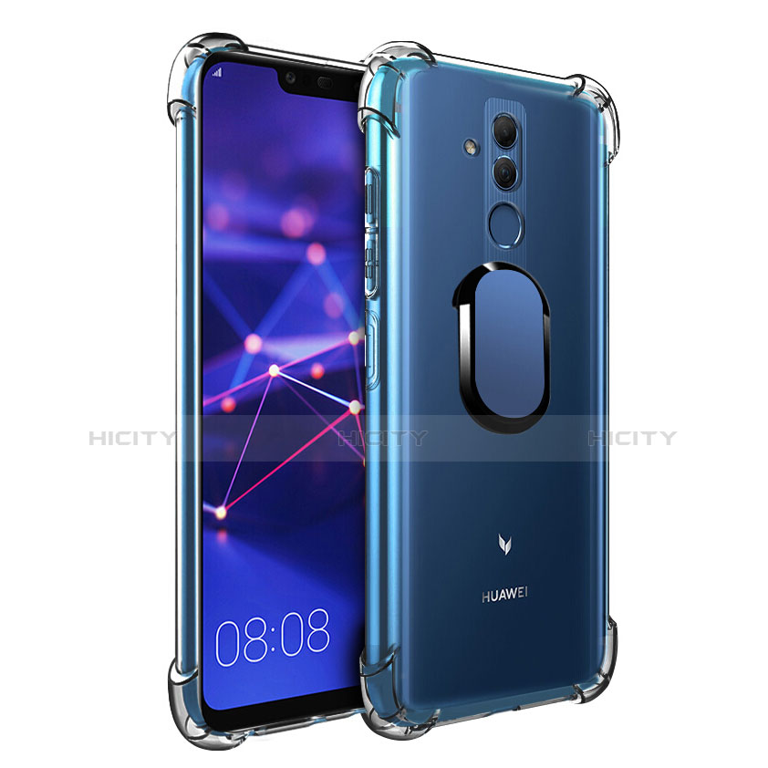 Funda Silicona Ultrafina Carcasa Transparente con Magnetico Anillo de dedo Soporte S01 para Huawei Mate 20 Lite Azul
