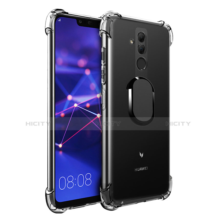 Funda Silicona Ultrafina Carcasa Transparente con Magnetico Anillo de dedo Soporte S01 para Huawei Mate 20 Lite Negro