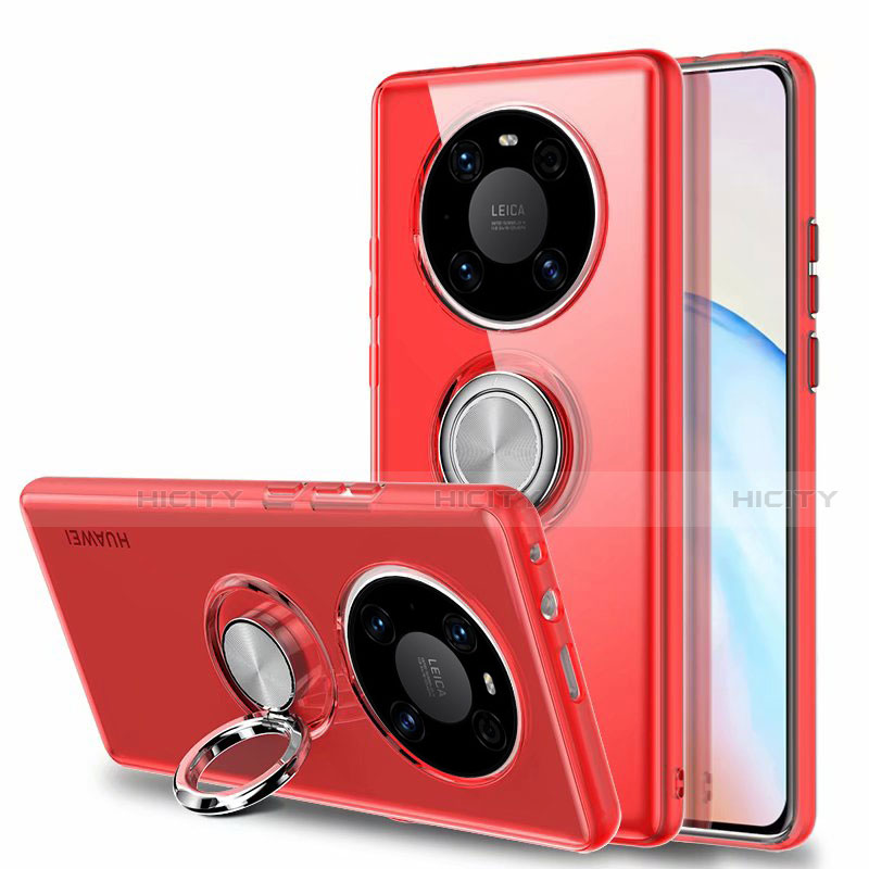 Funda Silicona Ultrafina Carcasa Transparente con Magnetico Anillo de dedo Soporte S01 para Huawei Mate 40 Pro Rojo