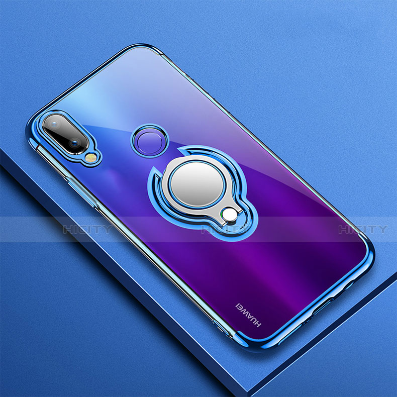 Funda Silicona Ultrafina Carcasa Transparente con Magnetico Anillo de dedo Soporte S01 para Huawei P20 Lite Azul