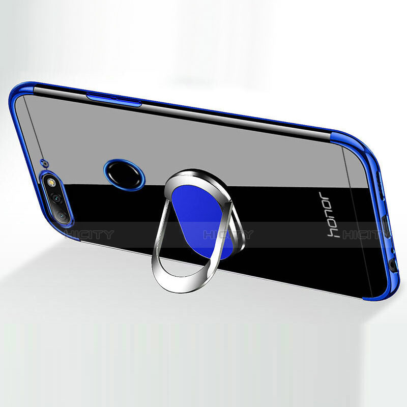 Funda Silicona Ultrafina Carcasa Transparente con Magnetico Anillo de dedo Soporte S01 para Huawei Y6 Prime (2018)