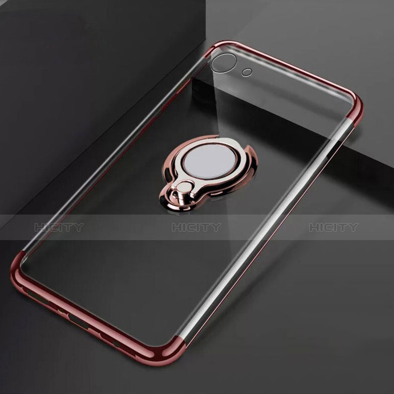 Funda Silicona Ultrafina Carcasa Transparente con Magnetico Anillo de dedo Soporte S01 para Oppo A71 Oro Rosa